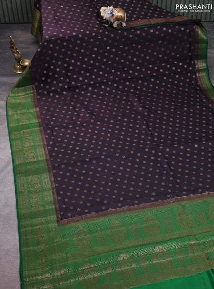 Chiniya silk saree deep wine and green with allover thread & zari woven buttas and woven border