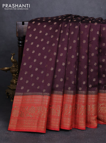 Chiniya silk saree deep maroon and maroon with allover thread & zari woven buttas and woven border
