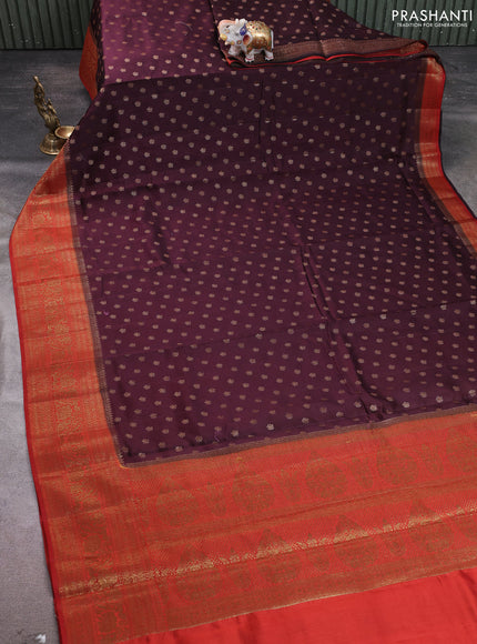 Chiniya silk saree deep maroon and maroon with allover thread & zari woven buttas and woven border