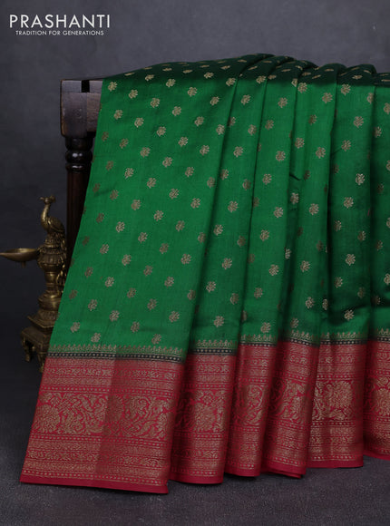 Chiniya silk saree green and maroon with allover thread & zari woven buttas and woven border