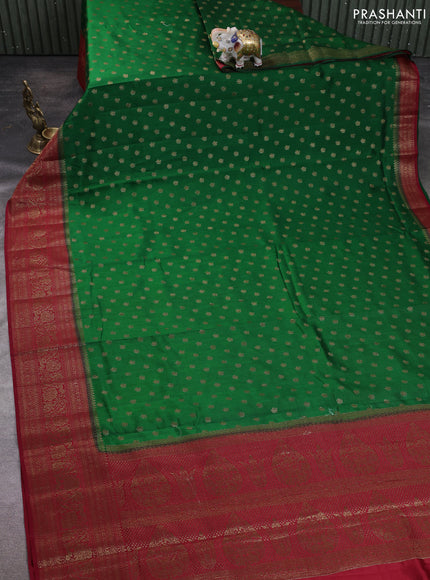 Chiniya silk saree green and maroon with allover thread & zari woven buttas and woven border