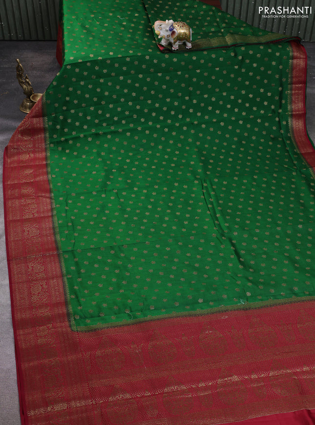 Chiniya silk saree green and maroon with allover thread & zari woven buttas and woven border