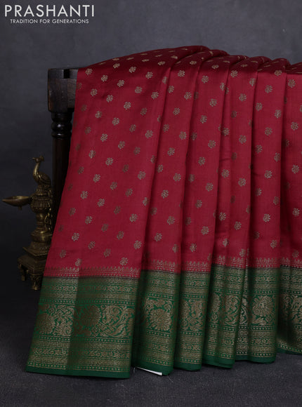 Chiniya silk saree maroon and green with allover thread & zari woven buttas and woven border