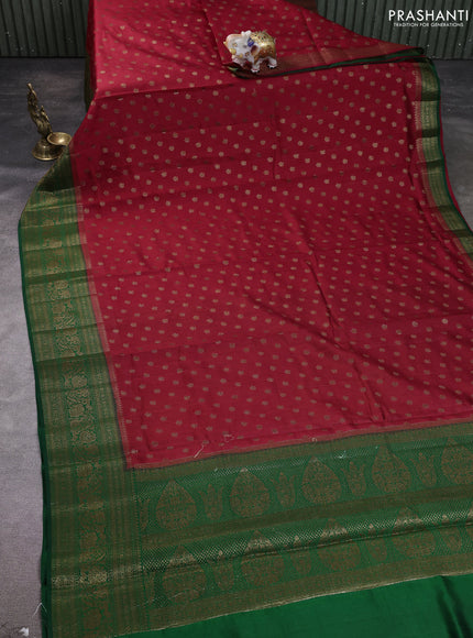 Chiniya silk saree maroon and green with allover thread & zari woven buttas and woven border