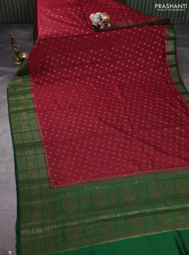 Chiniya silk saree maroon and green with allover thread & zari woven buttas and woven border