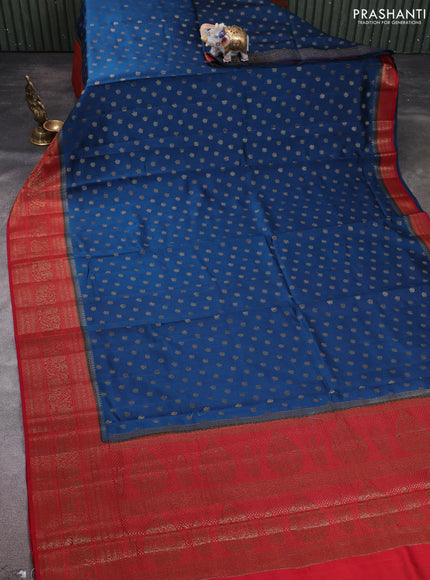 Chiniya silk saree peacock blue and maroon with allover thread & zari woven buttas and woven border