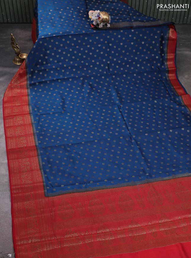 Chiniya silk saree peacock blue and maroon with allover thread & zari woven buttas and woven border