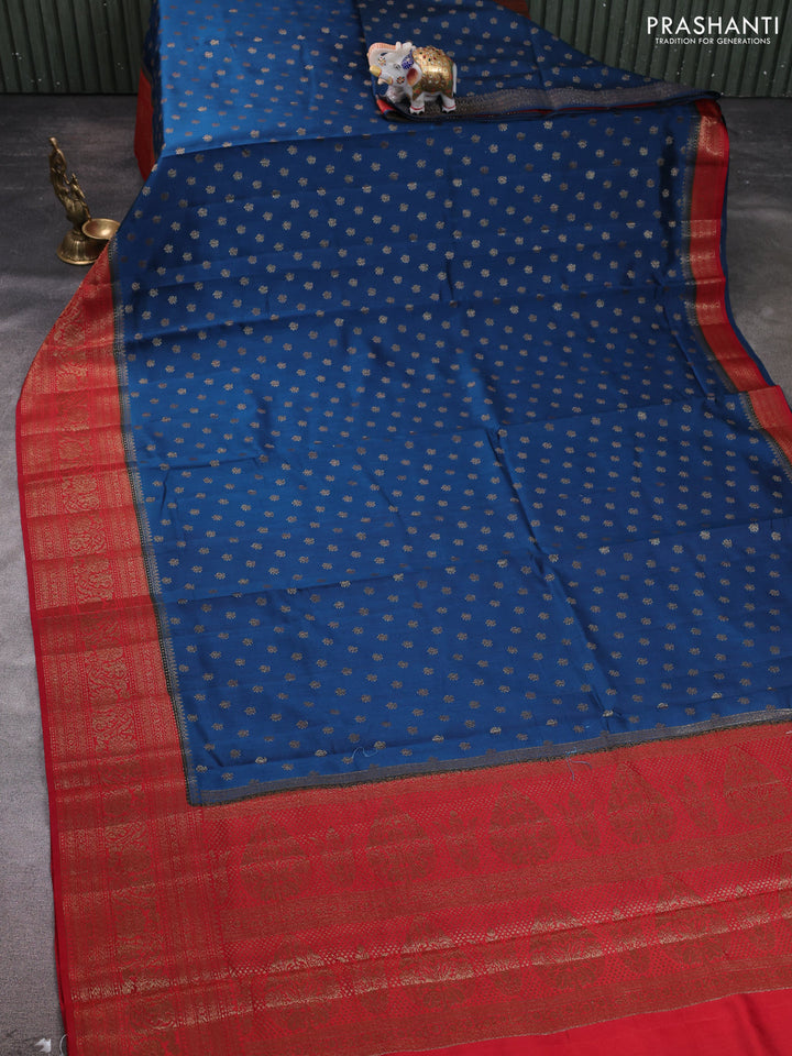 Chiniya silk saree peacock blue and maroon with allover thread & zari woven buttas and woven border