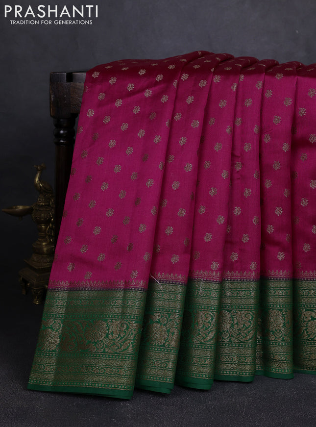 Chiniya silk saree magenta pink and green with allover thread & zari woven buttas and woven border
