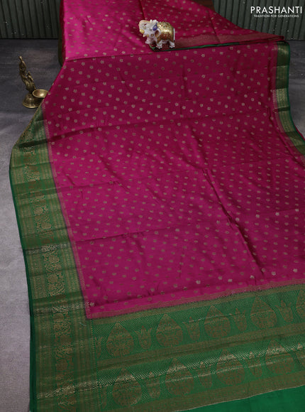Chiniya silk saree magenta pink and green with allover thread & zari woven buttas and woven border