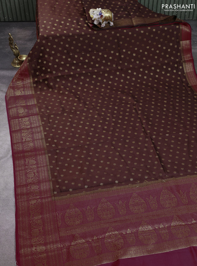 Chiniya silk saree coffee brown and maroon with allover thread & zari woven buttas and woven border