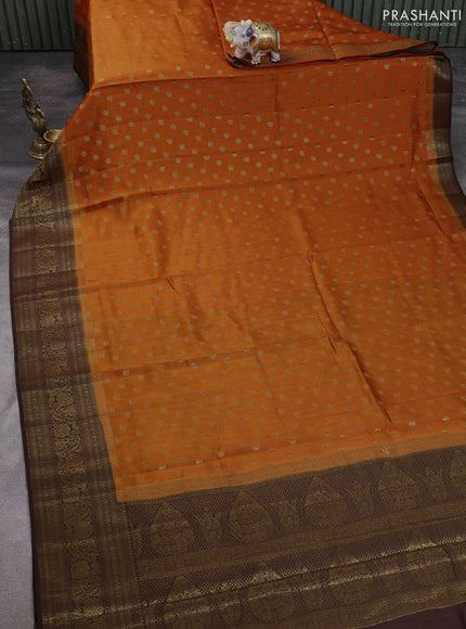 Chiniya silk saree orange and coffee brown with allover thread & zari woven buttas and woven border