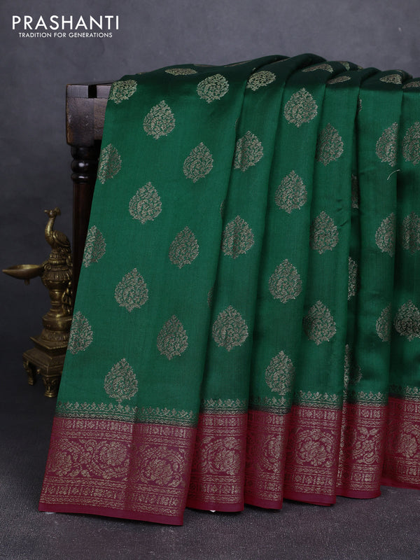 Chiniya silk saree green and maroon with allover thread & zari woven buttas and woven border