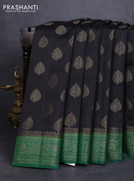 Chiniya silk saree black and green with allover thread & zari woven buttas and woven border