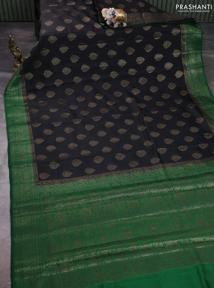 Chiniya silk saree black and green with allover thread & zari woven buttas and woven border