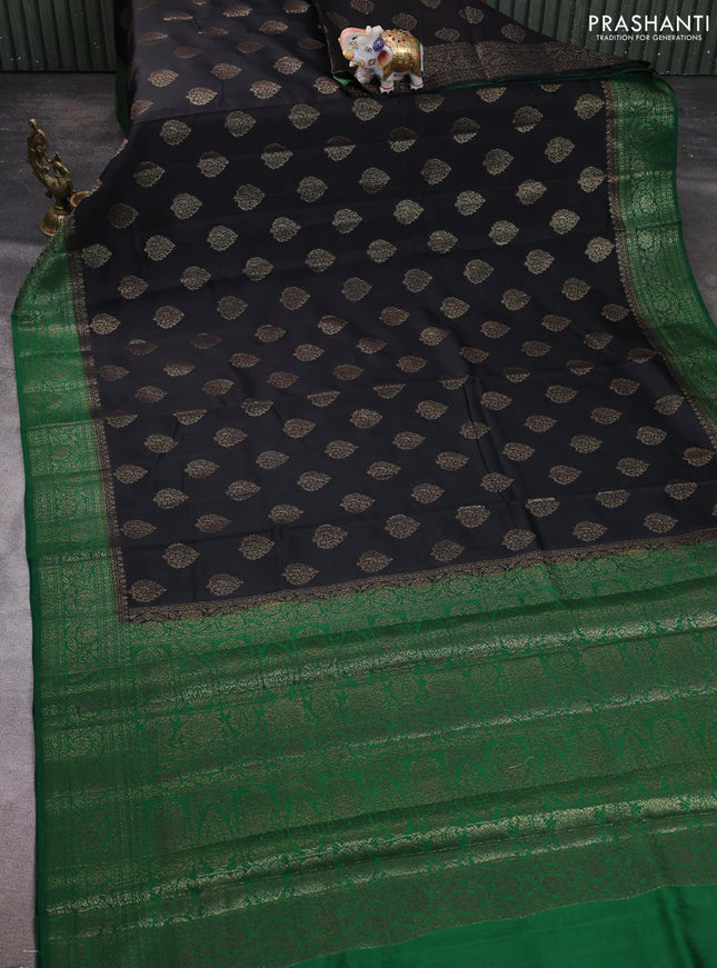 Chiniya silk saree black and green with allover thread & zari woven buttas and woven border