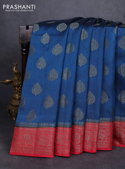 Chiniya silk saree peacock blue and maroon with allover thread & zari woven buttas and woven border
