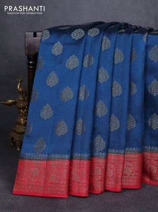 Chiniya silk saree peacock blue and maroon with allover thread & zari woven buttas and woven border
