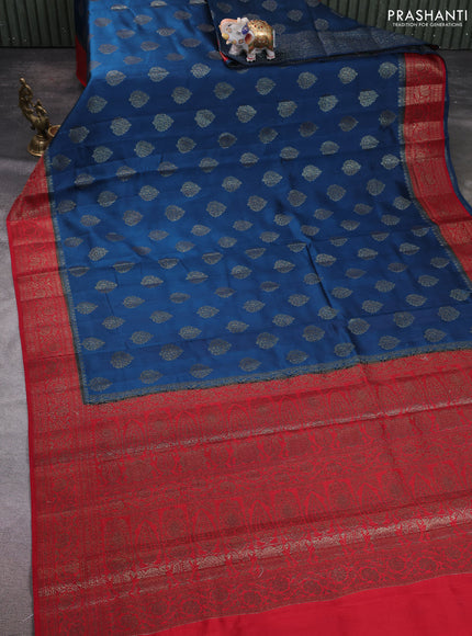 Chiniya silk saree peacock blue and maroon with allover thread & zari woven buttas and woven border