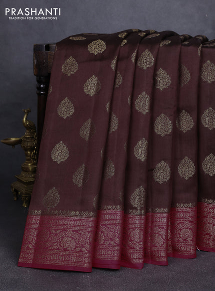 Chiniya silk saree coffee brown and maroon with allover thread & zari woven buttas and woven border