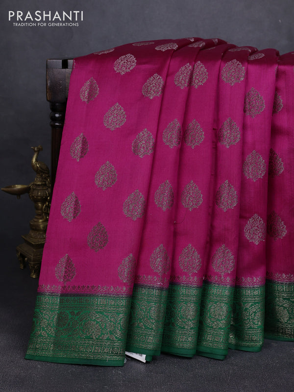 Chiniya silk saree magenta pink and green with allover thread & zari woven buttas and woven border