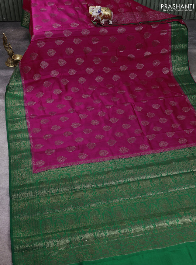 Chiniya silk saree magenta pink and green with allover thread & zari woven buttas and woven border