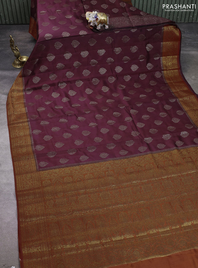 Chiniya silk saree wine shade and maroon with allover thread & zari woven buttas and woven border