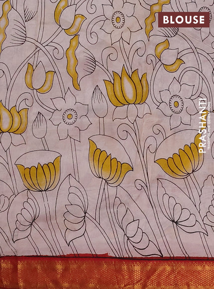 Kalamkari semi silk saree black and maroon with allover prints and mangalgiri border