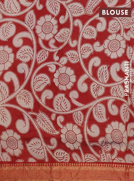 Kalamkari semi silk saree beige black and rust shade with allover prints and mangalgiri border