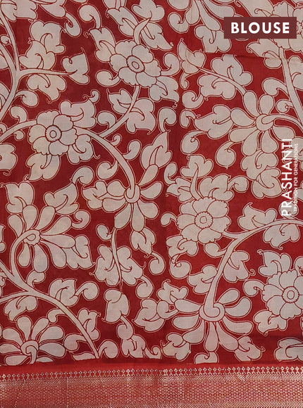 Kalamkari semi silk saree peacock green and maroon with allover prints and mangalgiri border