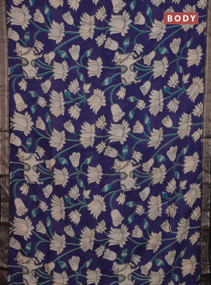 Kalamkari semi silk saree navy blue and black with allover prints and mangalgiri border