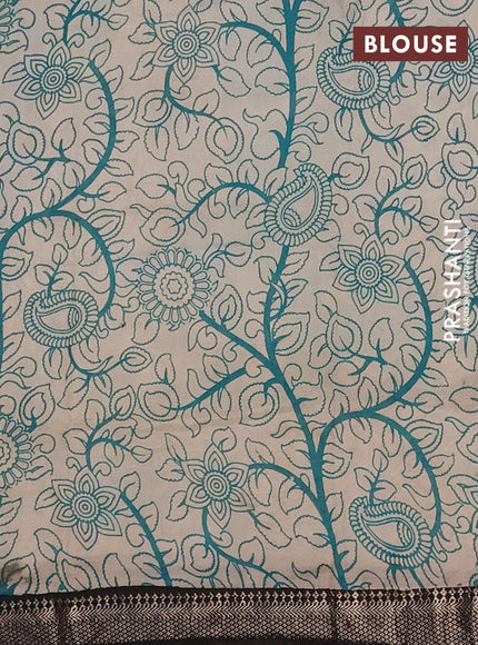 Kalamkari semi silk saree navy blue and black with allover prints and mangalgiri border