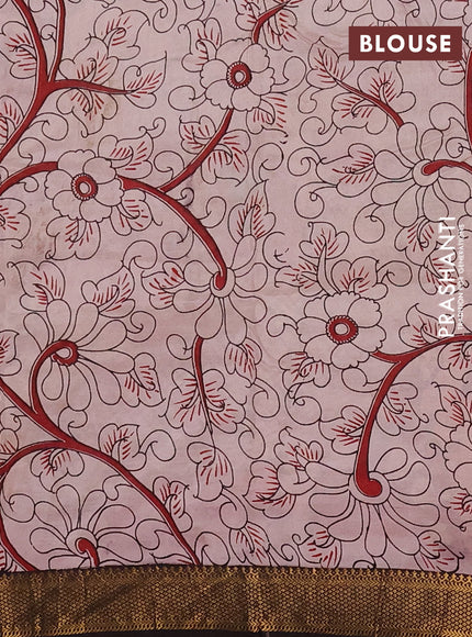 Kalamkari semi silk saree maroon and black with allover prints and mangalgiri border