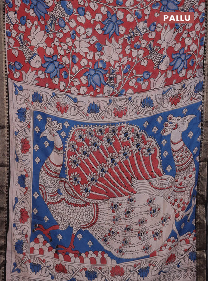 Kalamkari semi silk saree pastel maroon and black with allover prints and mangalgiri border