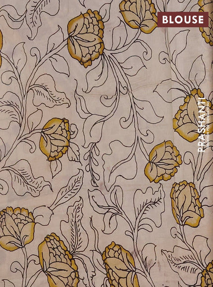 Kalamkari semi silk saree wine shade and black with allover prints and mangalgiri border