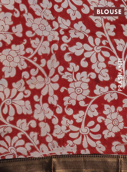 Kalamkari semi silk saree beige and black with allover prints and mangalgiri border