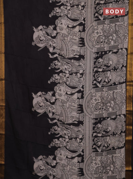 Kalamkari semi silk saree black with allover prints and mangalgiri border