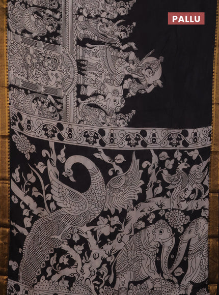 Kalamkari semi silk saree black with allover prints and mangalgiri border