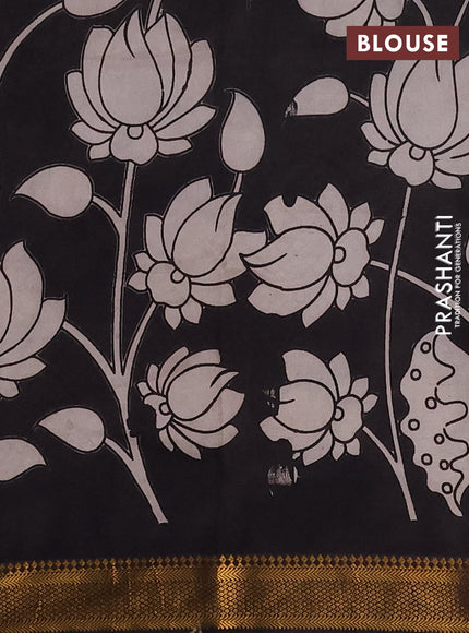 Kalamkari semi silk saree black with allover prints and mangalgiri border