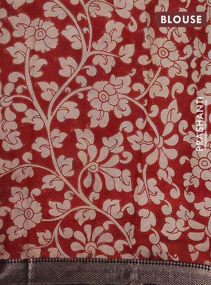 Kalamkari semi silk saree beige and black with allover prints and mangalgiri border