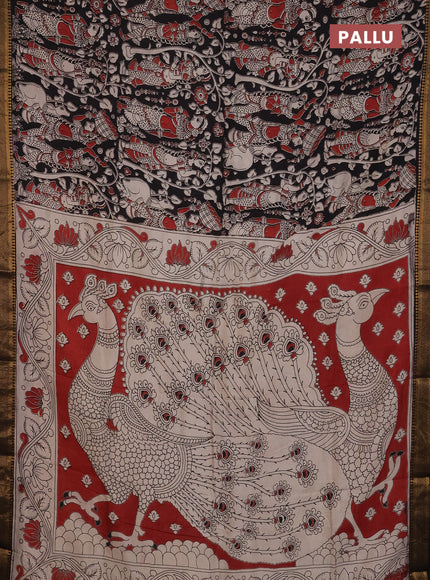 Kalamkari semi silk saree black with allover prints and mangalgiri border
