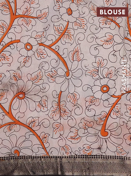 Kalamkari semi silk saree deep lavender and black with allover prints and mangalgiri border