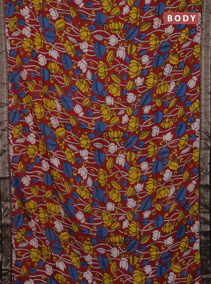 Kalamkari semi silk saree maroon and black with allover prints and mangalgiri border