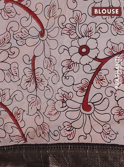 Kalamkari semi silk saree maroon and black with allover prints and mangalgiri border