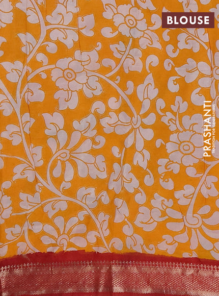 Kalamkari semi silk saree beige and maroon with allover prints and mangalgiri border
