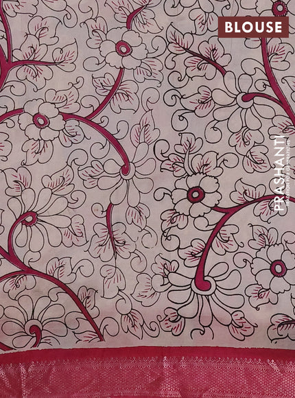 Kalamkari semi silk saree peacock blue and pink with allover prints and mangalgiri border