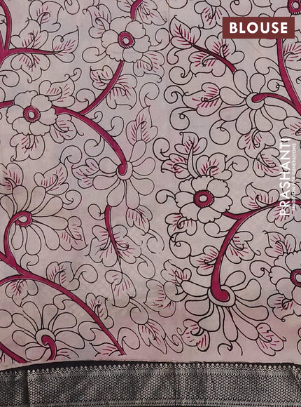 Kalamkari semi silk saree peacock blue and black with allover prints and mangalgiri border
