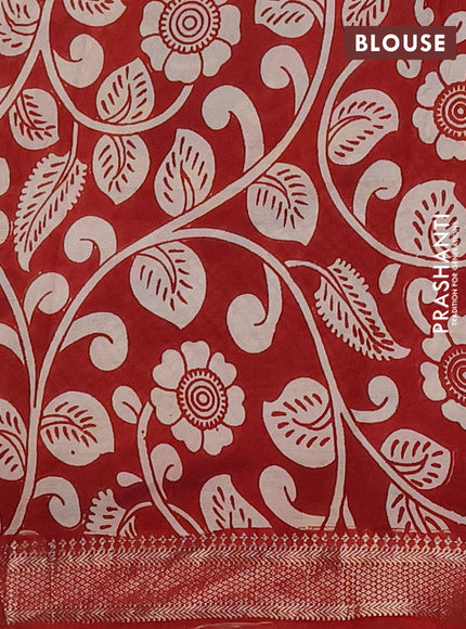 Kalamkari semi silk saree beige and maroon with allover prints and mangalgiri border