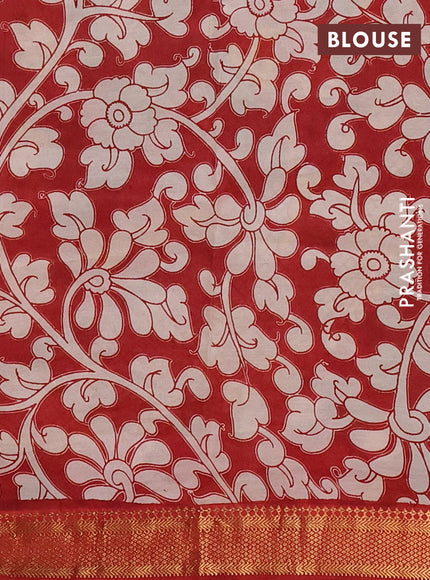 Kalamkari semi silk saree pastel green and maroon with allover prints and mangalgiri border