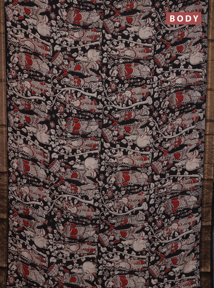 Kalamkari semi silk saree black with allover prints and mangalgiri border